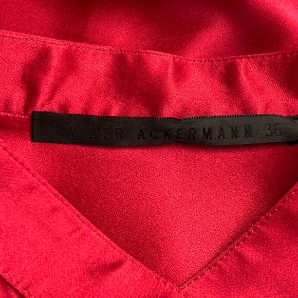 HAIDER ACKERMANN Size S Red Silk Satin Nehru Collar Hidden Buttons Shirt - Picture 3 of 6